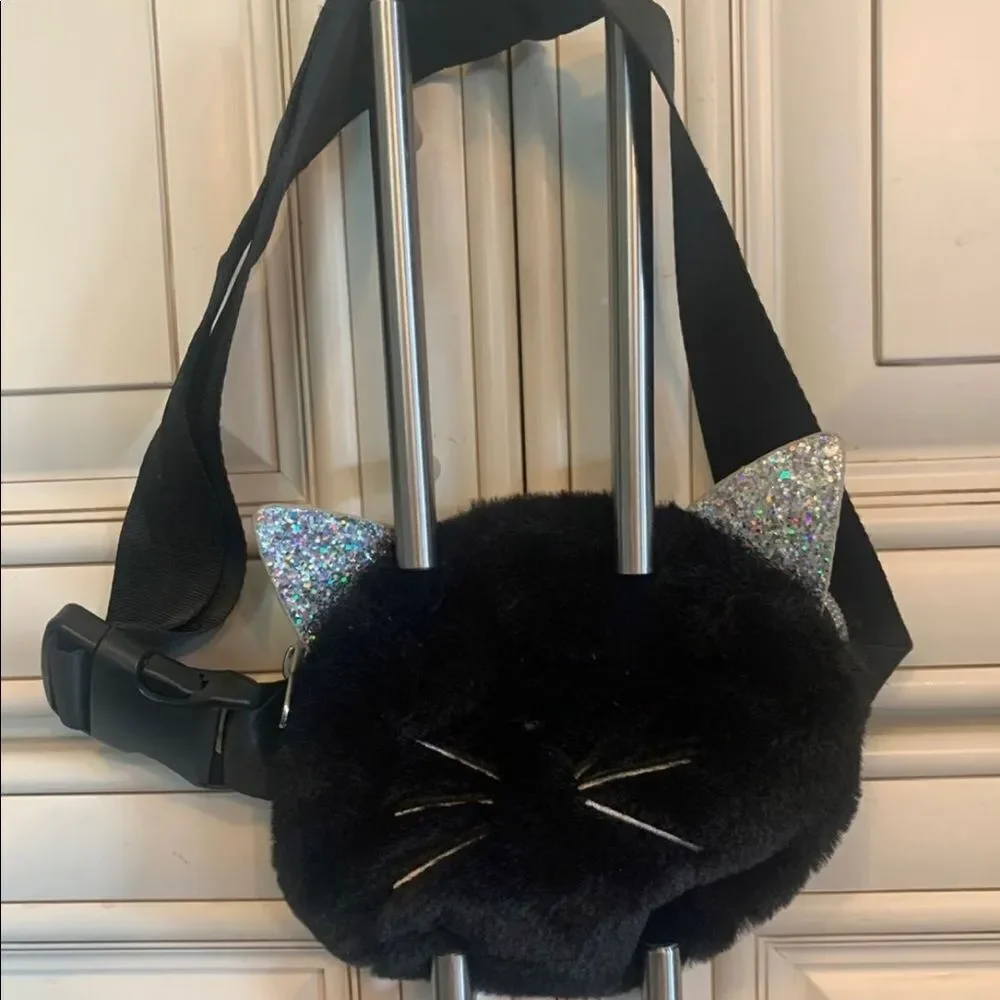 Target Black faux fur adjustable Cat Fanny pack